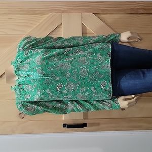 NWT | Cupcakes & Cashmere Sheer Green Paisley Print Top | Medium